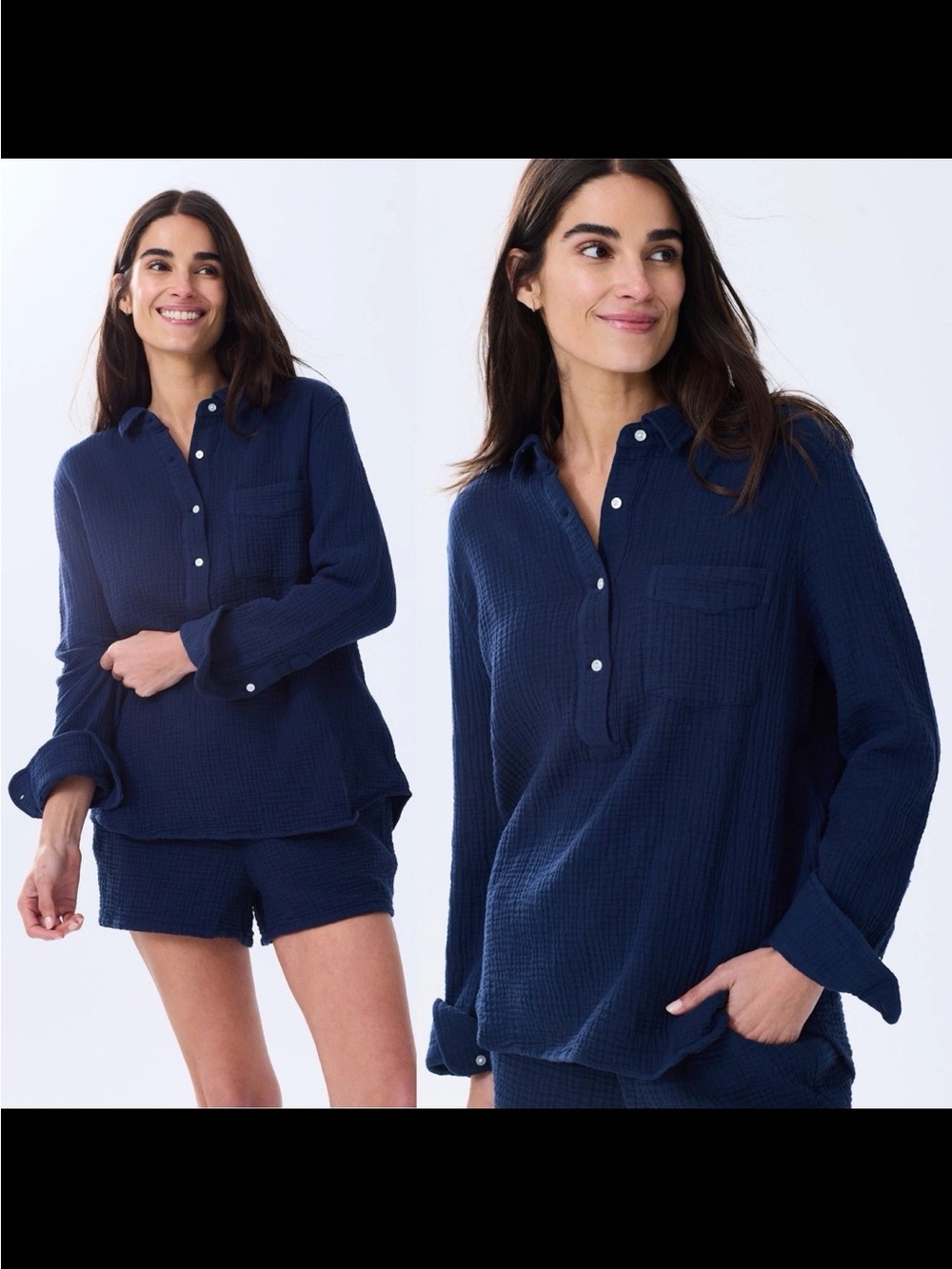 Alice Walk The Organic Cotton Cloud Top Blouse Triple Gauze Navy in M